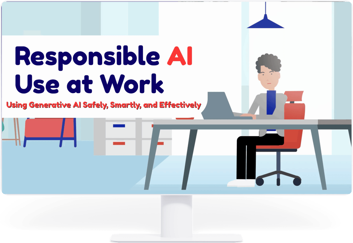 Responsible AI Use at Work title screen on a monitor